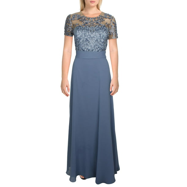 Blue Size 4 JS Collections Women's Embroidered Illusion Bodice Gown